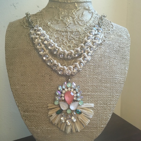 Anthropologie Raffia rope jewel necklace - Picture 2 of 5